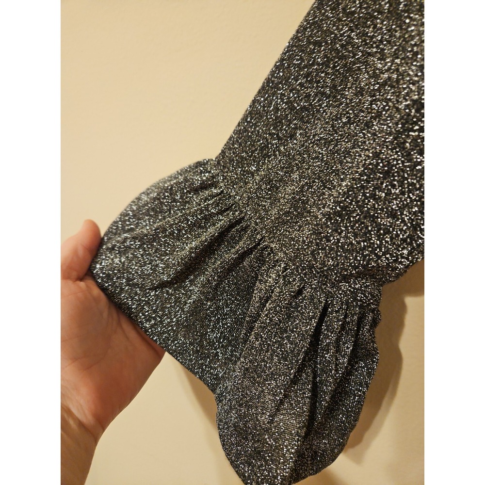 J Crew Blouse L Black Metallic Dark Fairy Shimmer Gam Feminine Sparkle Event - Picture 2 of 15